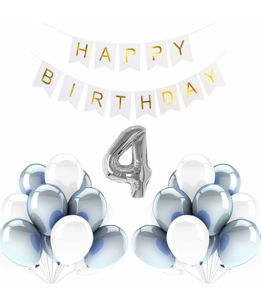     			CRAZYKART Balloon & Banner Theme Fourth 4th Birthday Decoration Items For Boys Party Decoration Kit Balloon Combo Pack Of 32 Pcs Silver