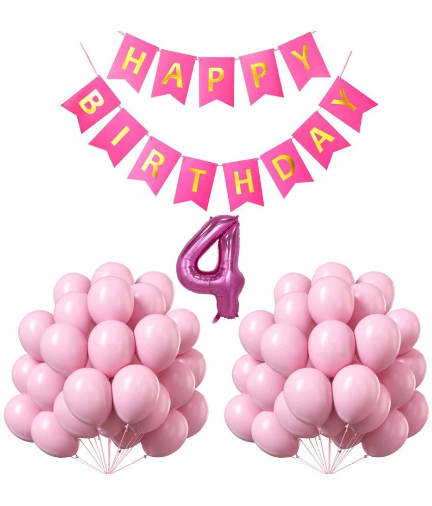     			CRAZYKART Balloon & Banner Theme Fourth 4th Birthday Decoration Items For Girls Party Decoration Kit Balloon Combo Pack Of 32 Pcs Pink