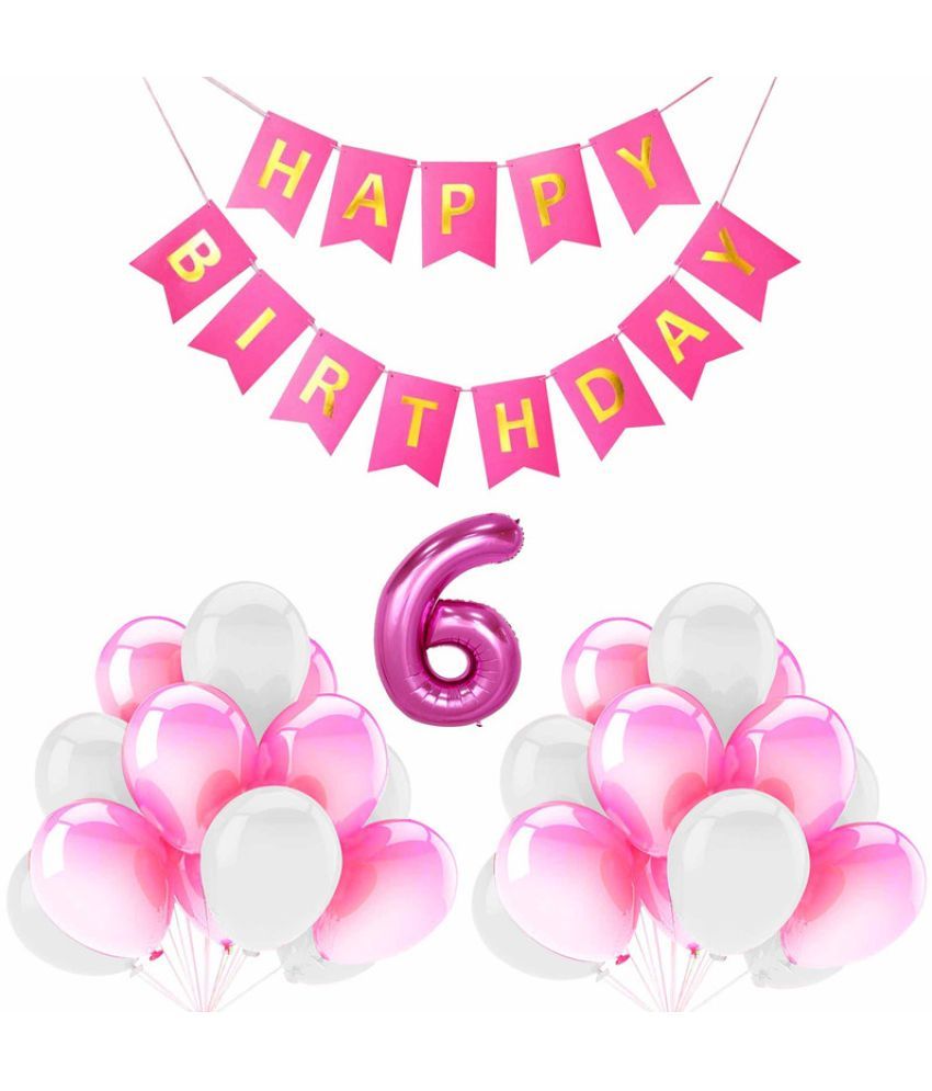     			CRAZYKART Balloon & Banner Theme Sixth 6th Birthday Decoration Items For Girls Party Decoration Kit Balloon Combo Pack Of 32 Pcs Pink