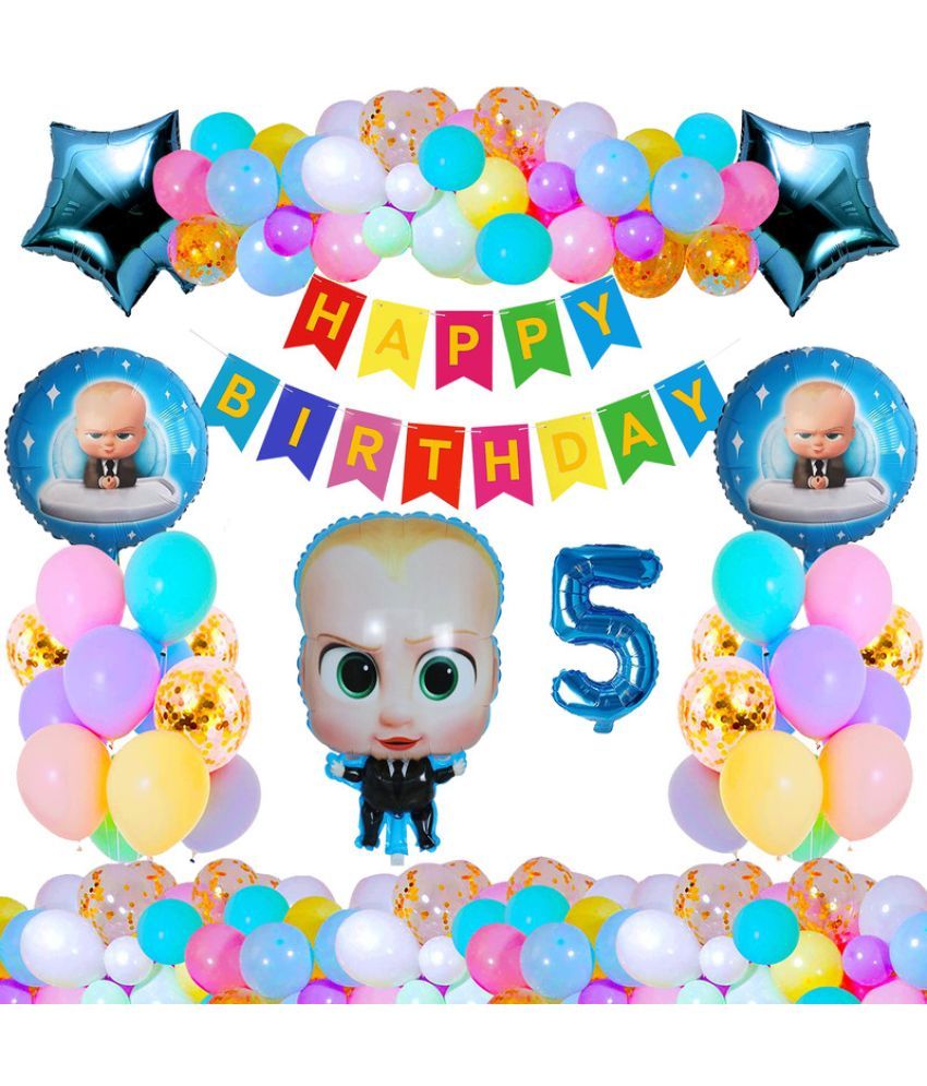     			CRAZYKART Boss Baby Theme Fifth 5th Birthday Decoration Items For Boys Party Decoration Kit Balloon Combo Pack Of 37 Pcs Blue