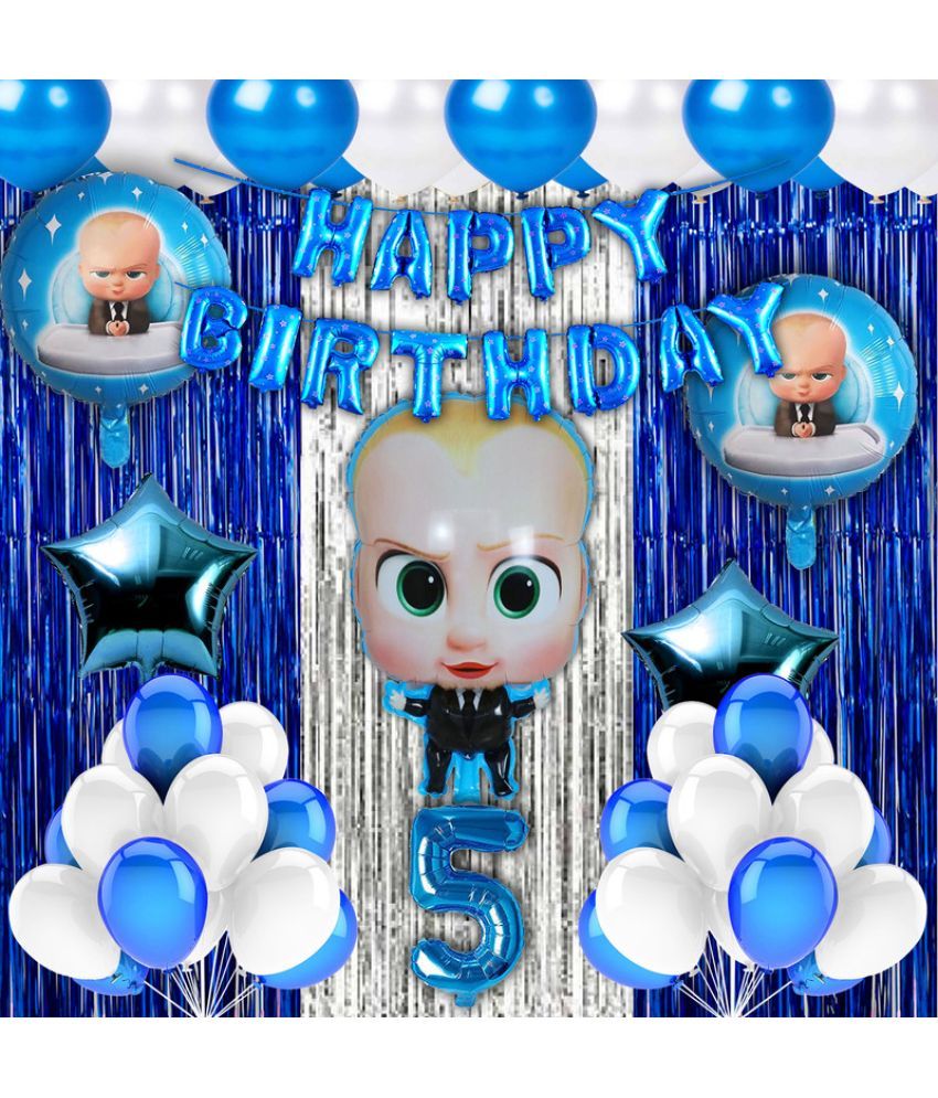     			CRAZYKART Boss Baby Theme Fifth 5th Birthday Decoration Items For Boys Party Decoration Kit Balloon Combo Pack Of 40 Pcs Blue