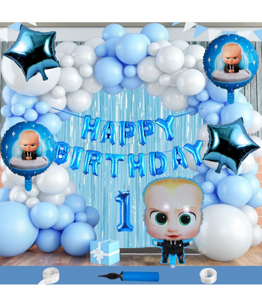     			CRAZYKART Boss Baby Theme First 1st Birthday Decoration Items For Boys Party Decoration Kit Balloon Combo Pack Of 112 Pcs Blue