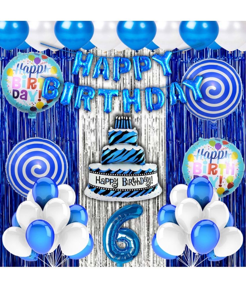     			CRAZYKART Cake Theme Sixth 6th Birthday Decoration Items For Boys Party Decoration Kit Balloon Combo Pack Of 40 Pcs Blue