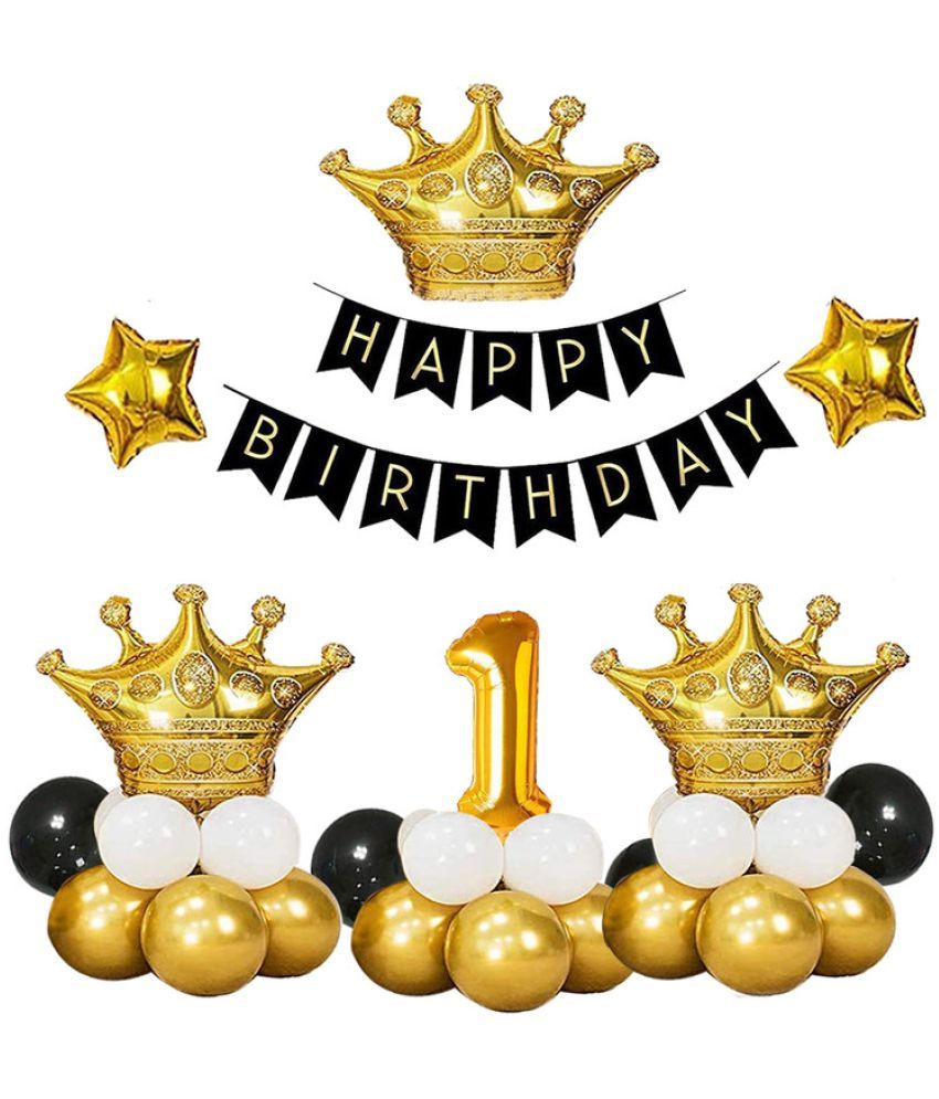     			CRAZYKART Crown Theme First 1st Birthday Decoration Items For Boys Party Decoration Kit Balloon Combo Pack Of 37 Pcs Gold