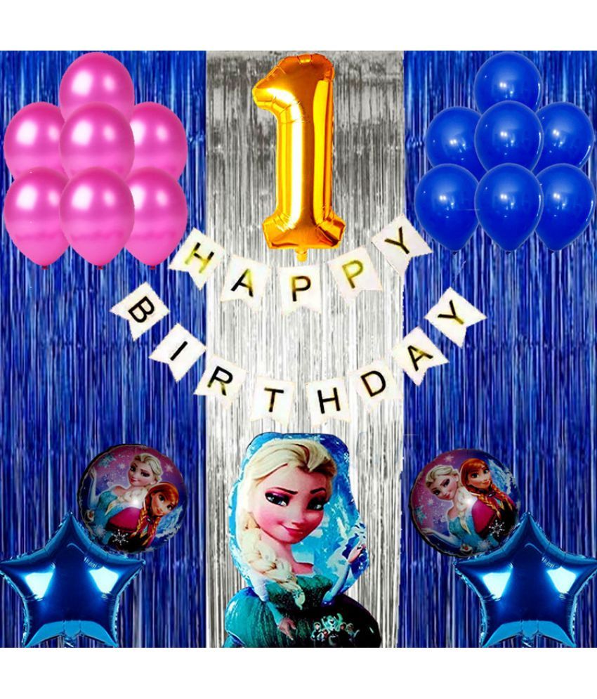     			CRAZYKART Frozen Theme First 1st Birthday Decoration Items For Girls Party Decoration Kit Balloon Combo Pack Of 40 Pcs Blue