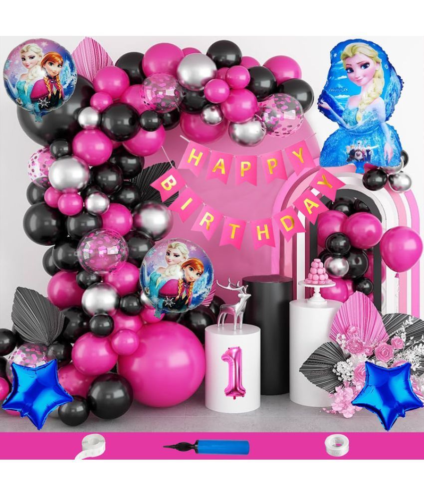     			CRAZYKART Frozen Theme First 1st Birthday Decoration Items For Girls Party Decoration Kit Balloon Combo Pack Of 90 Pcs Pink