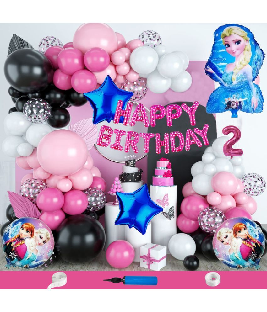     			CRAZYKART Frozen Theme Second 2nd Birthday Decoration Items For Girls Party Decoration Kit Balloon Combo Pack Of 115 Pcs Pink