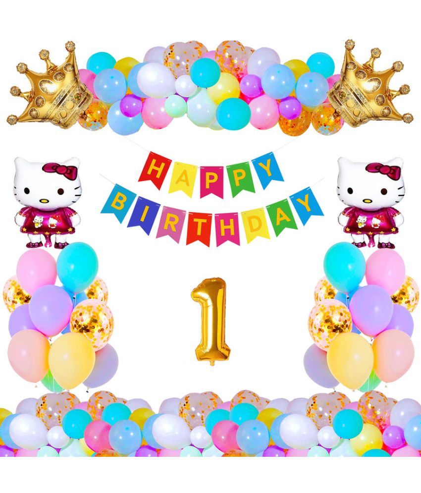     			CRAZYKART Hello Kitty Crown Theme First 1st Birthday Decoration Items For Boys Party Decoration Kit Balloon Combo Pack Of 36 Pcs Gold