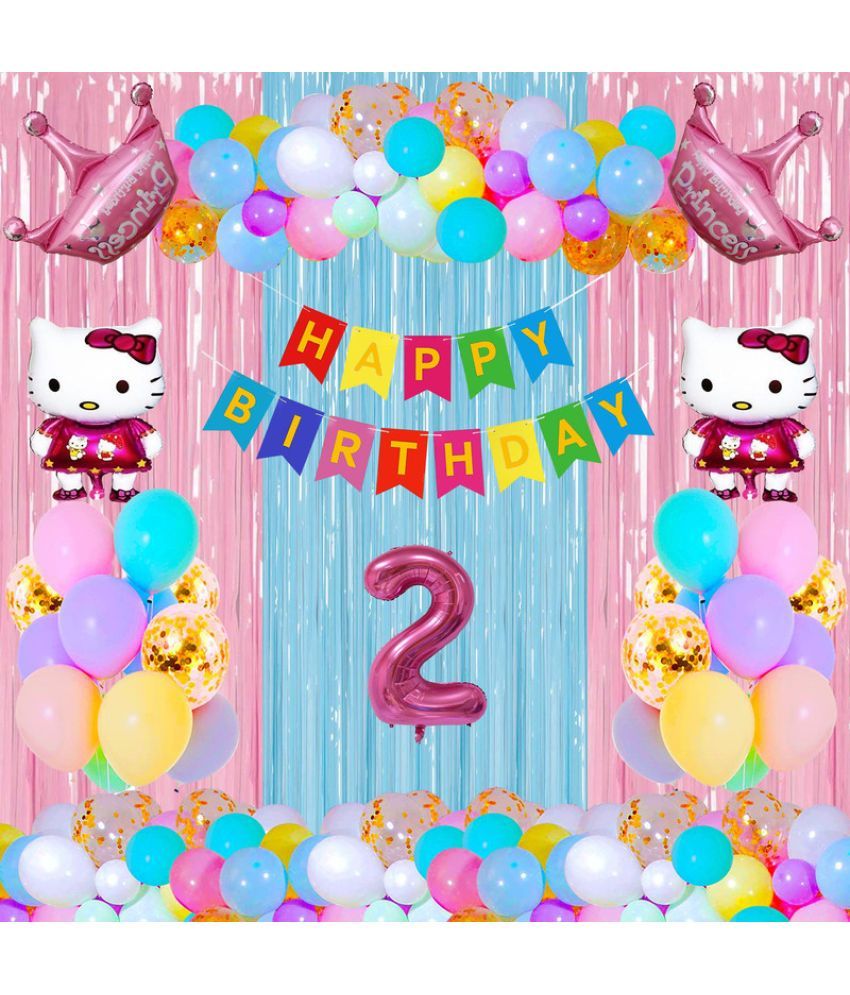     			CRAZYKART Hello Kitty Princess Crown Theme Second 2nd Birthday Decoration Items For Girls Party Decoration Kit Balloon Combo Pack Of 39 Pcs Pink