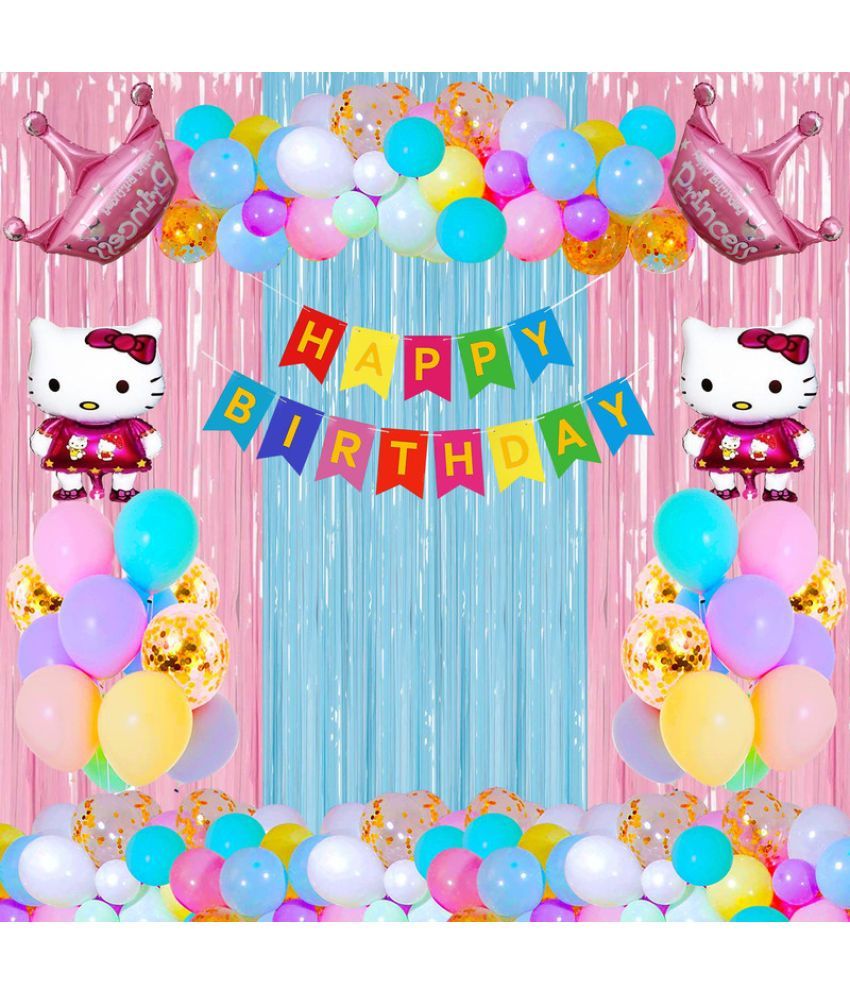     			CRAZYKART Hello Kitty Princess Crown Theme  Birthday Decoration Items For Girls Party Decoration Kit Balloon Combo Pack Of 38 Pcs Pink