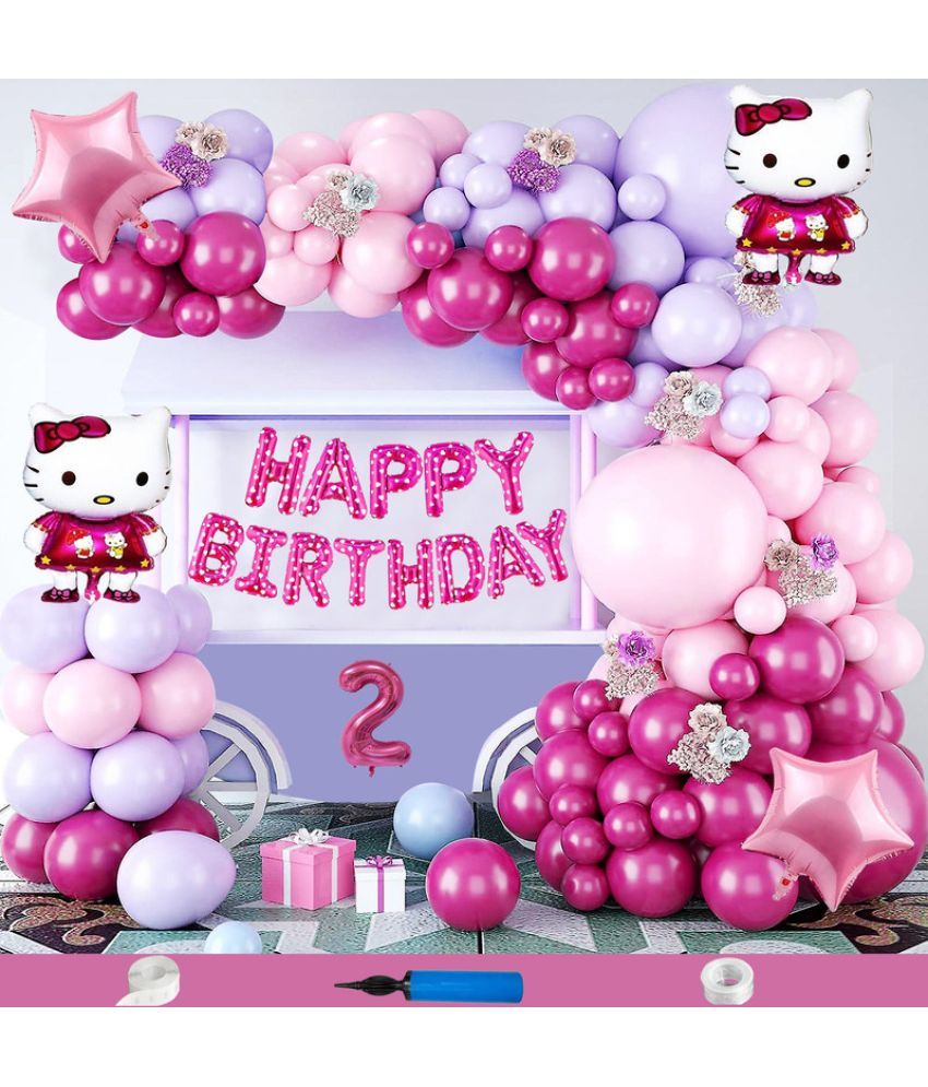     			CRAZYKART Hello Kitty Star Theme Second 2nd Birthday Decoration Items For Girls Party Decoration Kit Balloon Combo Pack Of 84 Pcs Pink