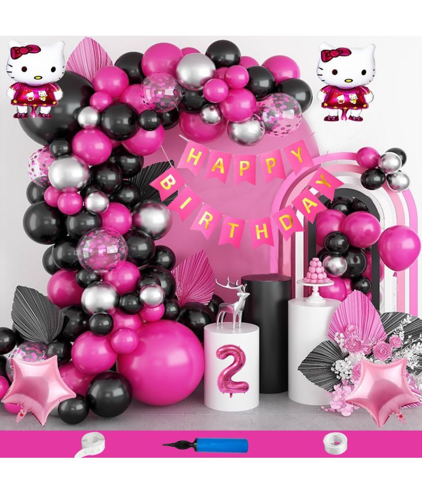     			CRAZYKART Hello Kitty Star Theme Second 2nd Birthday Decoration Items For Girls Party Decoration Kit Balloon Combo Pack Of 89 Pcs Pink