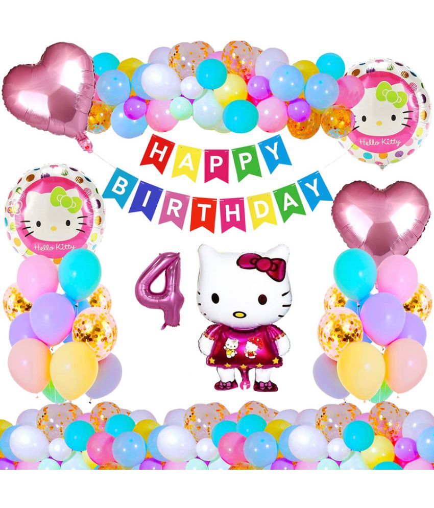     			CRAZYKART Hello Kitty Theme Fourth 4th Birthday Decoration Items For Girls Party Decoration Kit Balloon Combo Pack Of 37 Pcs Pink