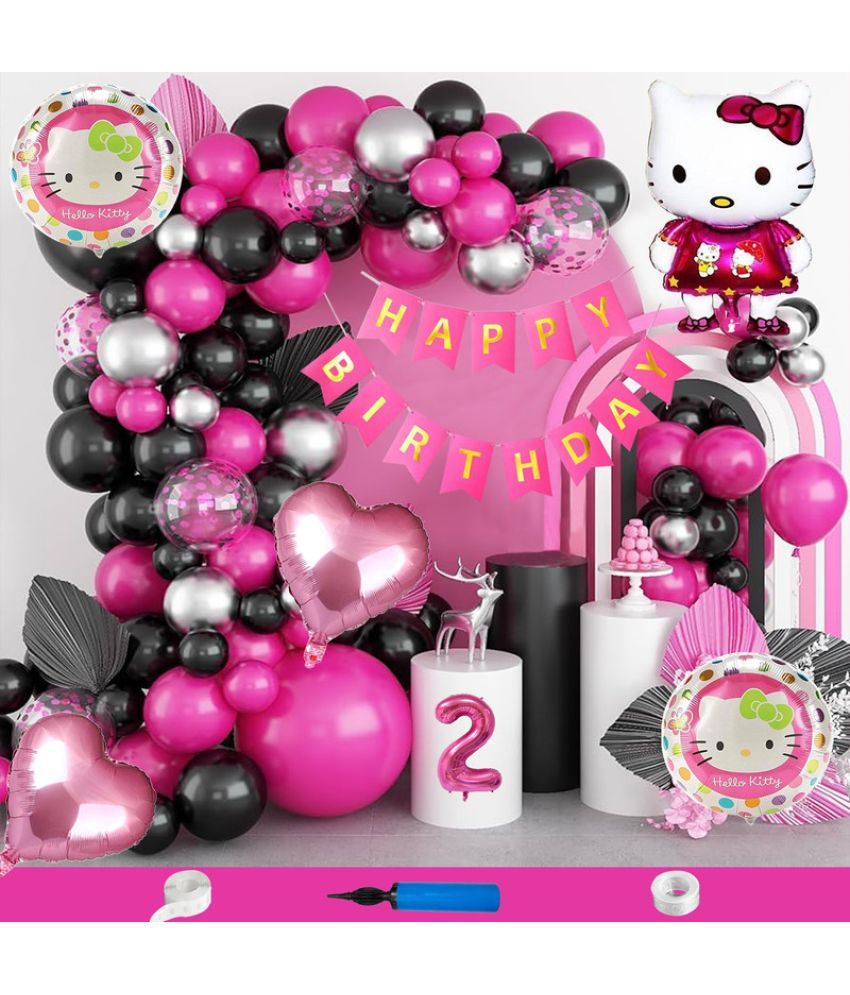     			CRAZYKART Hello Kitty Theme Second 2nd Birthday Decoration Items For Girls Party Decoration Kit Balloon Combo Pack Of 90 Pcs Pink