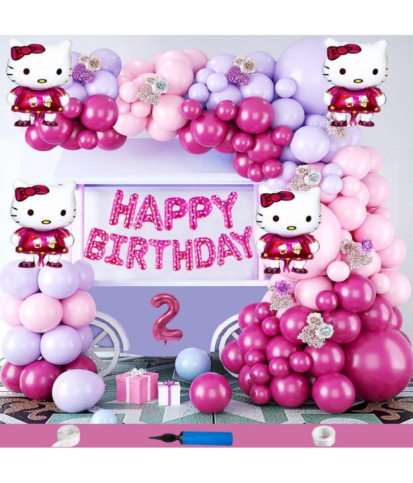     			CRAZYKART Hello Kitty Theme Second 2nd Birthday Decoration Items For Girls Party Decoration Kit Balloon Combo Pack Of 84 Pcs Pink