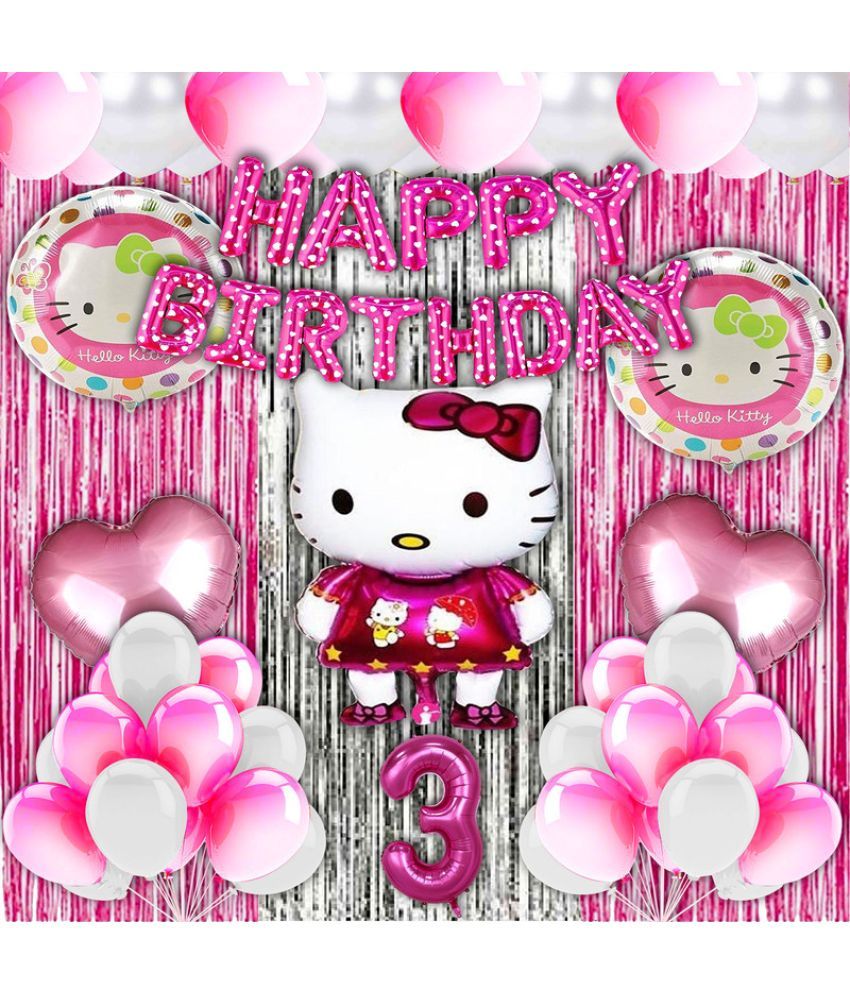     			CRAZYKART Hello Kitty Theme Third 3rd Birthday Decoration Items For Girls Party Decoration Kit Balloon Combo Pack Of 40 Pcs Pink