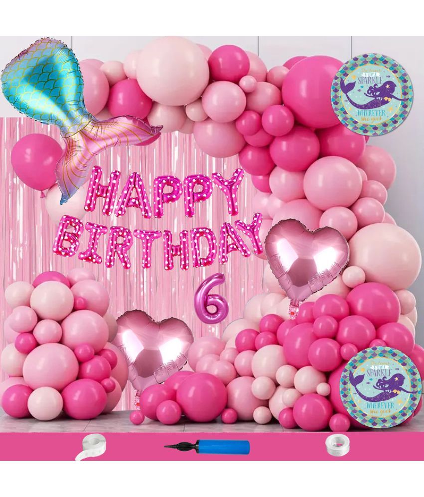     			CRAZYKART Mermaid Tail Theme Sixth 6th Birthday Decoration Items For Girls Party Decoration Kit Balloon Combo Pack Of 112 Pcs Pink