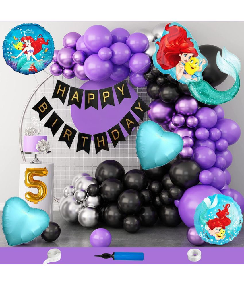     			CRAZYKART Mermaid Theme Fifth 5th Birthday Decoration Items For Girls Party Decoration Kit Balloon Combo Pack Of 110 Pcs Purple