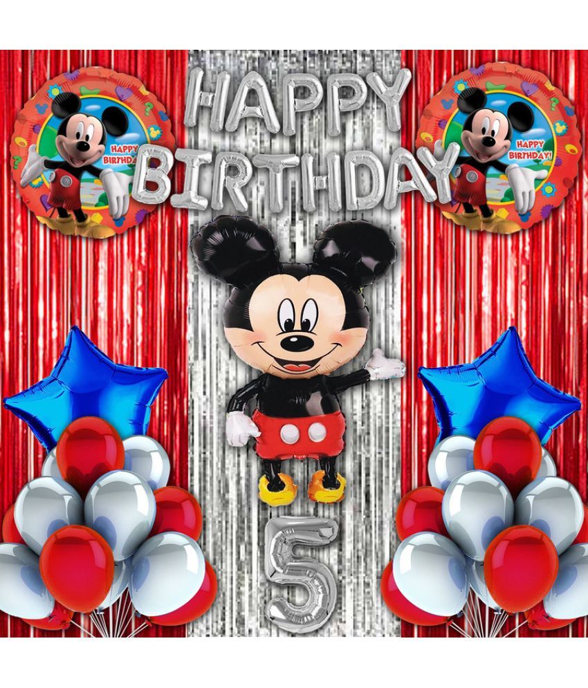     			CRAZYKART Mickey Mouse Theme Fifth 5th Birthday Decoration Items For Boys Party Decoration Kit Balloon Combo Pack Of 40 Pcs Red