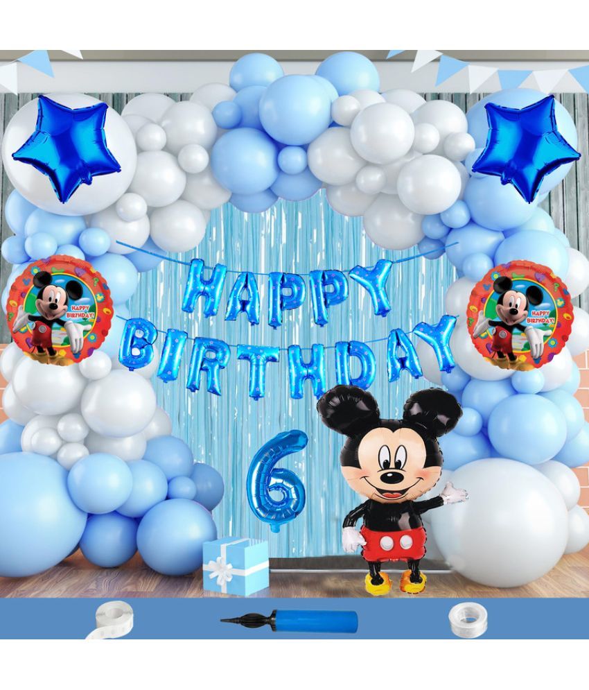     			CRAZYKART Mickey Mouse Theme Sixth 6th Birthday Decoration Items For Boys Party Decoration Kit Balloon Combo Pack Of 112 Pcs Blue