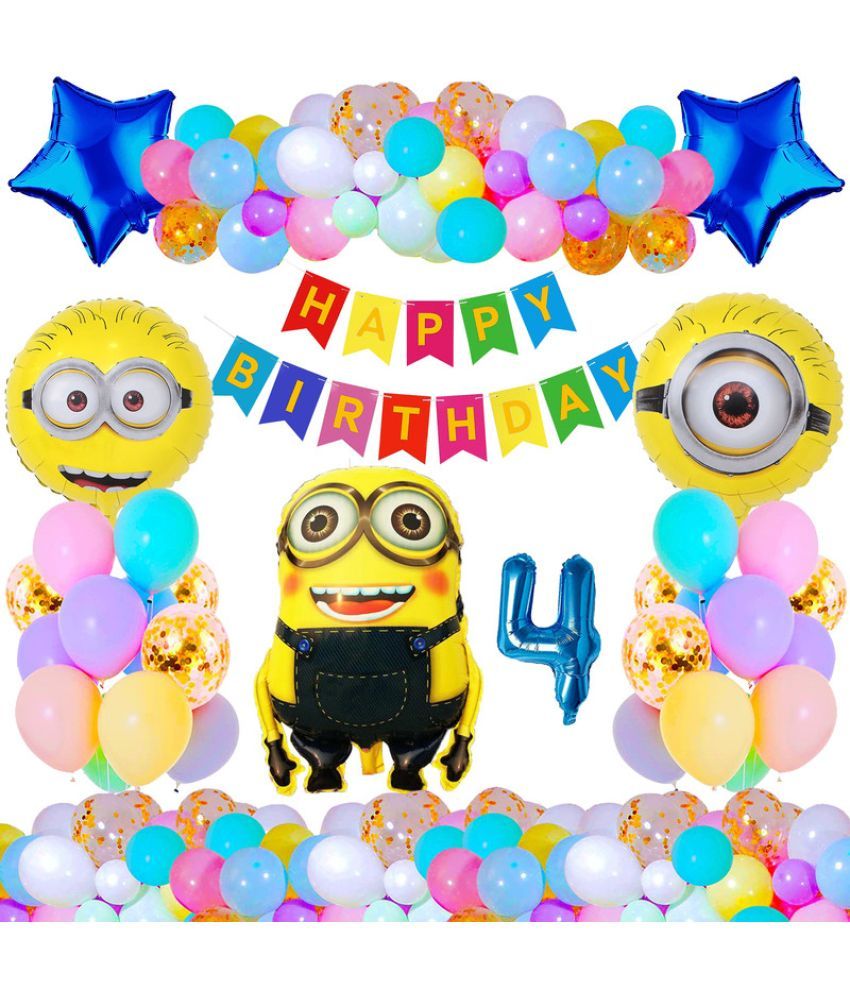     			CRAZYKART Minions Theme Fourth 4th Birthday Decoration Items For Boys Party Decoration Kit Balloon Combo Pack Of 37 Pcs Yellow