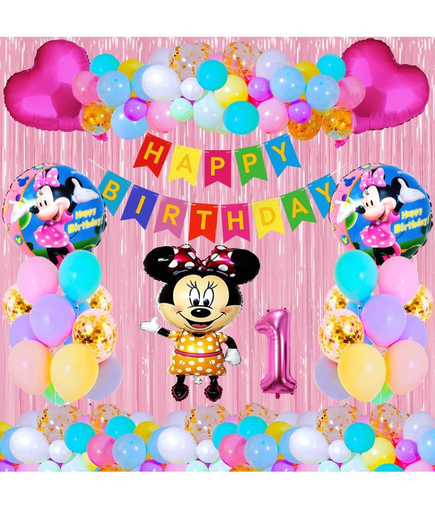     			CRAZYKART Minnie Mouse Theme First 1st Birthday Decoration Items For Girls Party Decoration Kit Balloon Combo Pack Of 39 Pcs Yellow