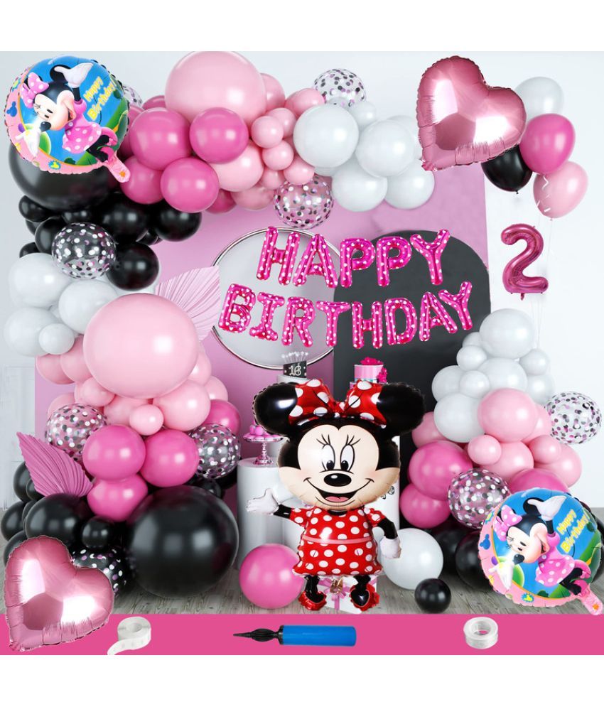     			CRAZYKART Minnie Mouse Theme Second 2nd Birthday Decoration Items For Girls Party Decoration Kit Balloon Combo Pack Of 115 Pcs Pink