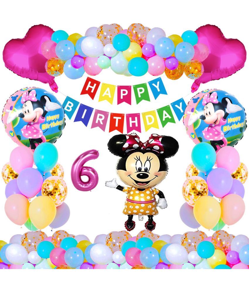     			CRAZYKART Minnie Mouse Theme Sixth 6th Birthday Decoration Items For Girls Party Decoration Kit Balloon Combo Pack Of 37 Pcs Yellow