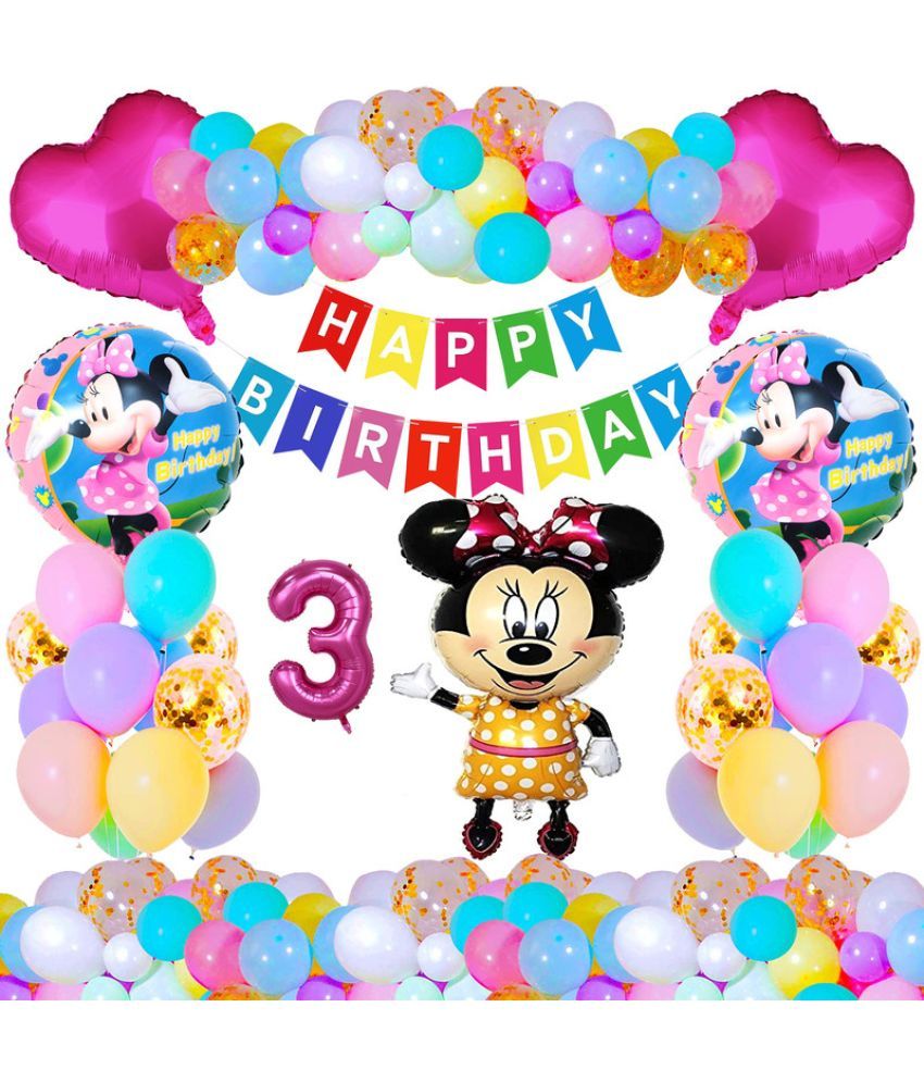     			CRAZYKART Minnie Mouse Theme Third 3rd Birthday Decoration Items For Girls Party Decoration Kit Balloon Combo Pack Of 37 Pcs Yellow