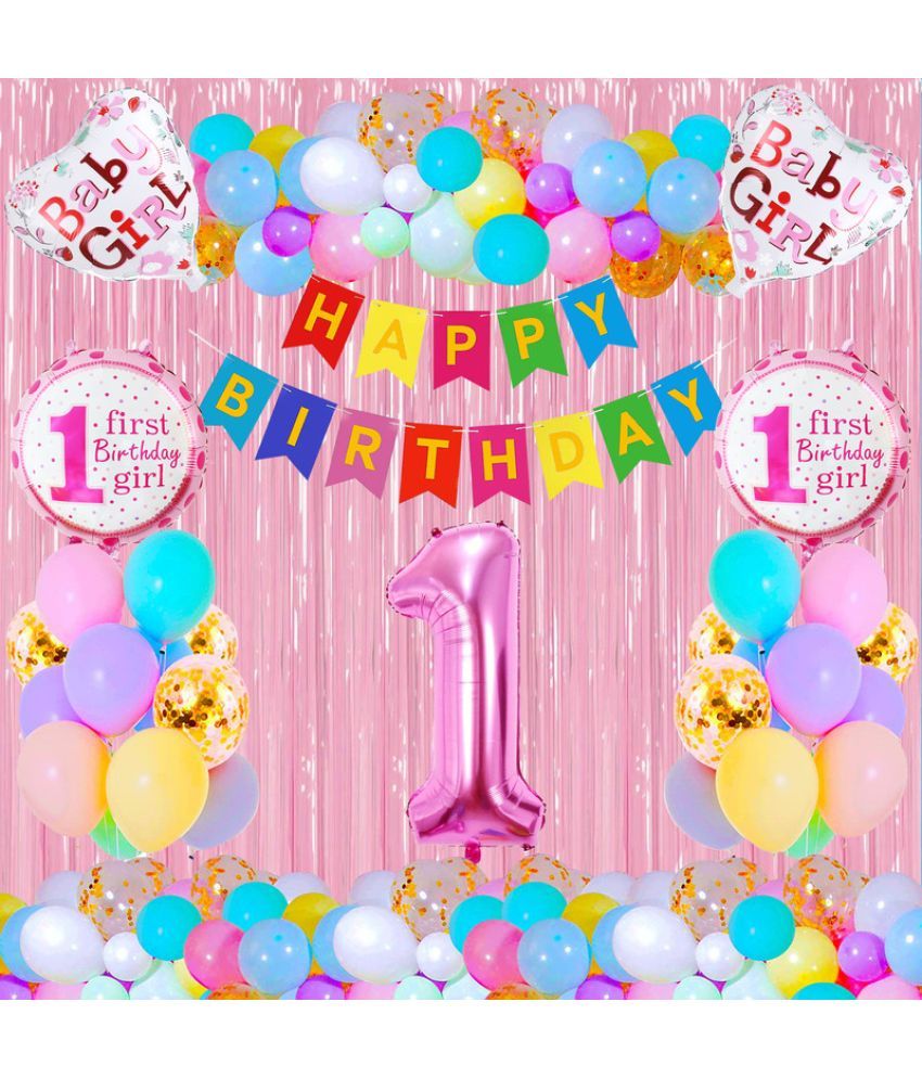     			CRAZYKART Number Theme First 1st Birthday Decoration Items For Girls Party Decoration Kit Balloon Combo Pack Of 38 Pcs Pink