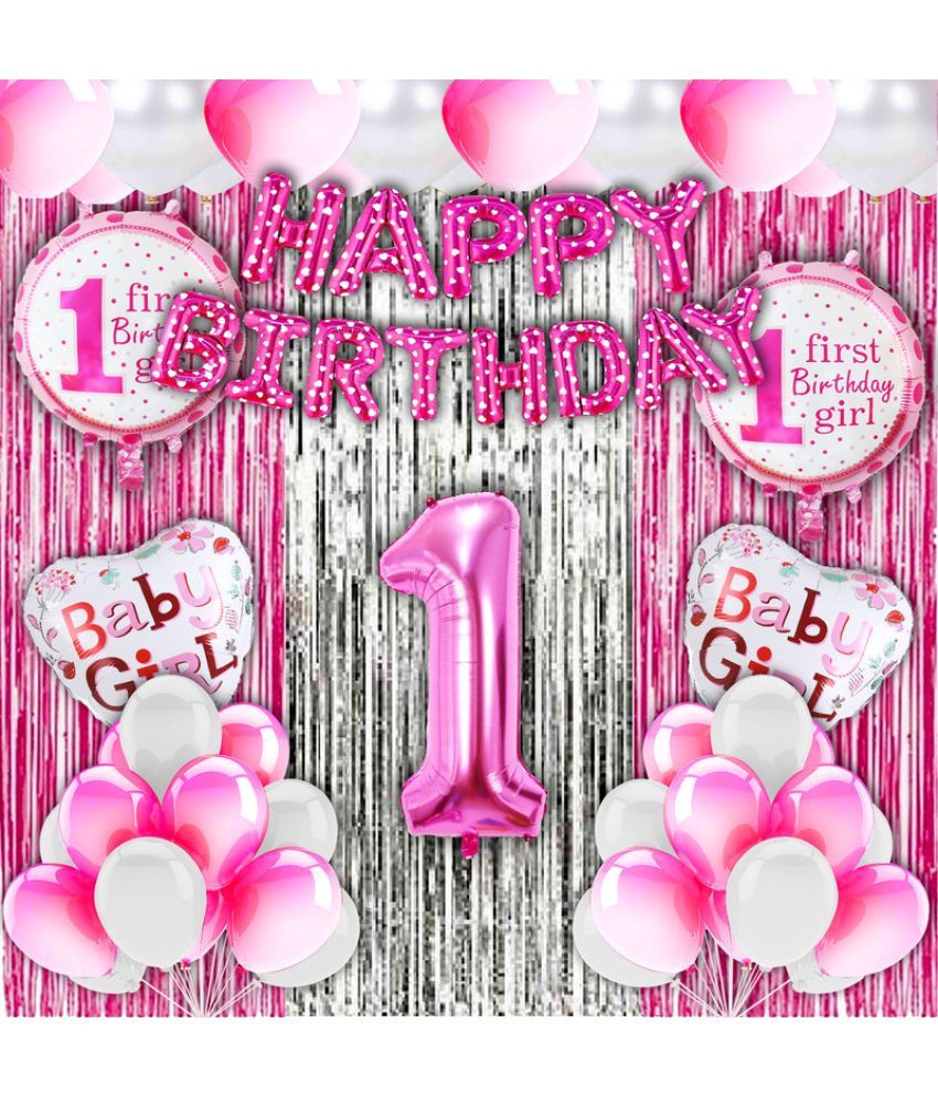     			CRAZYKART Number Theme First 1st Birthday Decoration Items For Girls Party Decoration Kit Balloon Combo Pack Of 39 Pcs Pink