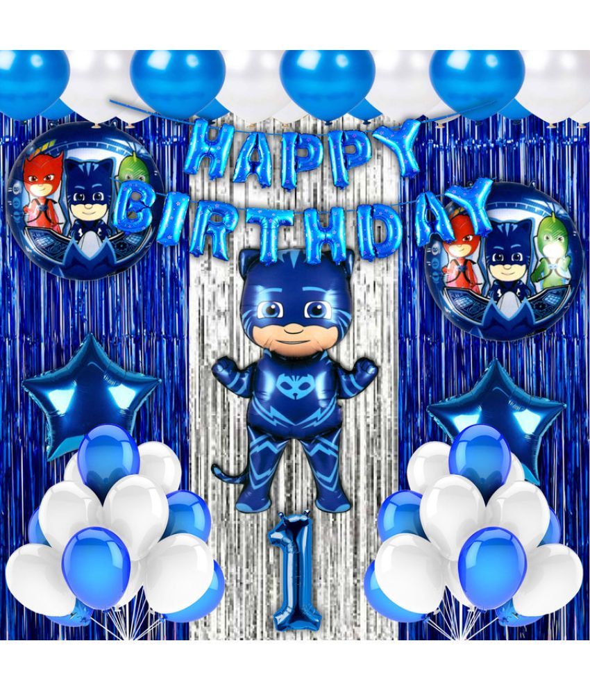     			CRAZYKART PJ Mask Theme First 1st Birthday Decoration Items For Boys Party Decoration Kit Balloon Combo Pack Of 40 Pcs Blue