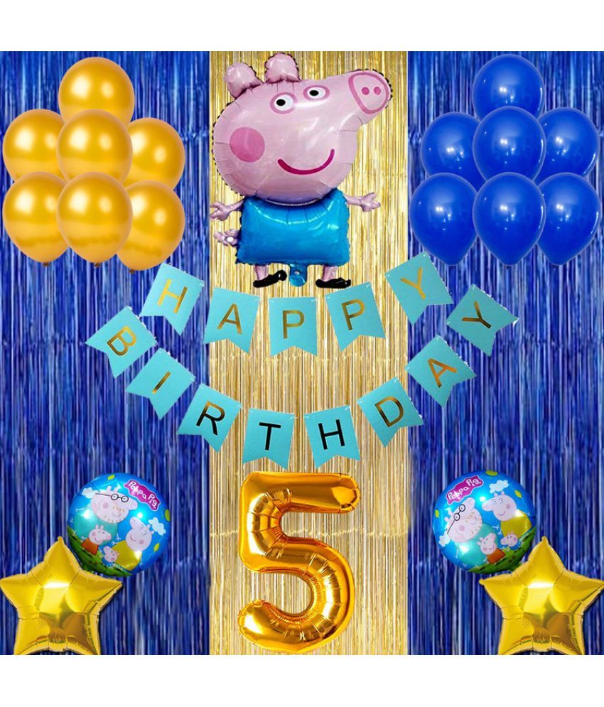     			CRAZYKART Peppa Pig Theme Fifth 5th Birthday Decoration Items For Girls Party Decoration Kit Balloon Combo Pack Of 40 Pcs Blue