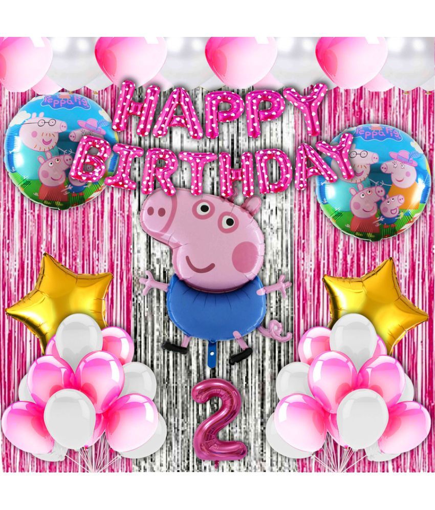     			CRAZYKART Peppa Pig Theme Second 2nd Birthday Decoration Items For Girls Party Decoration Kit Balloon Combo Pack Of 40 Pcs Pink