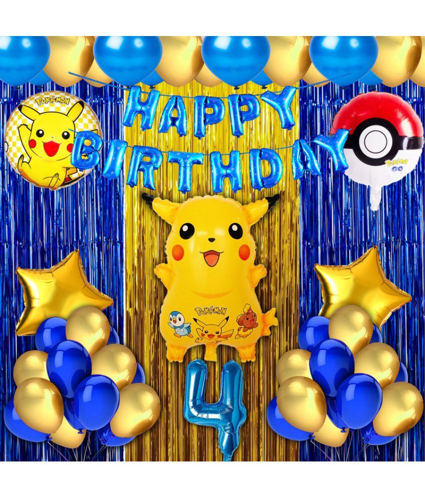     			CRAZYKART Pikachu Pokemon Theme Fourth 4th Birthday Decoration Items For Boys Party Decoration Kit Balloon Combo Pack Of 40 Pcs Blue