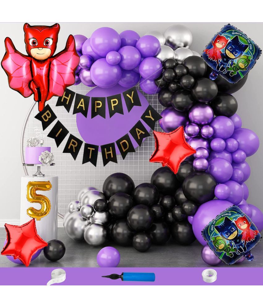     			CRAZYKART Pj Mask Theme Fifth 5th Birthday Decoration Items For Girls Party Decoration Kit Balloon Combo Pack Of 110 Pcs Purple