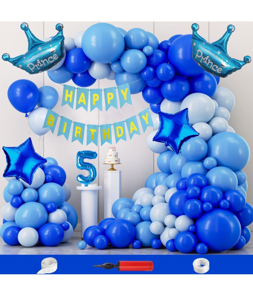     			CRAZYKART Prince Crown Star Theme Fifth 5th Birthday Decoration Items For Boys Party Decoration Kit Balloon Combo Pack Of 109 Pcs Blue