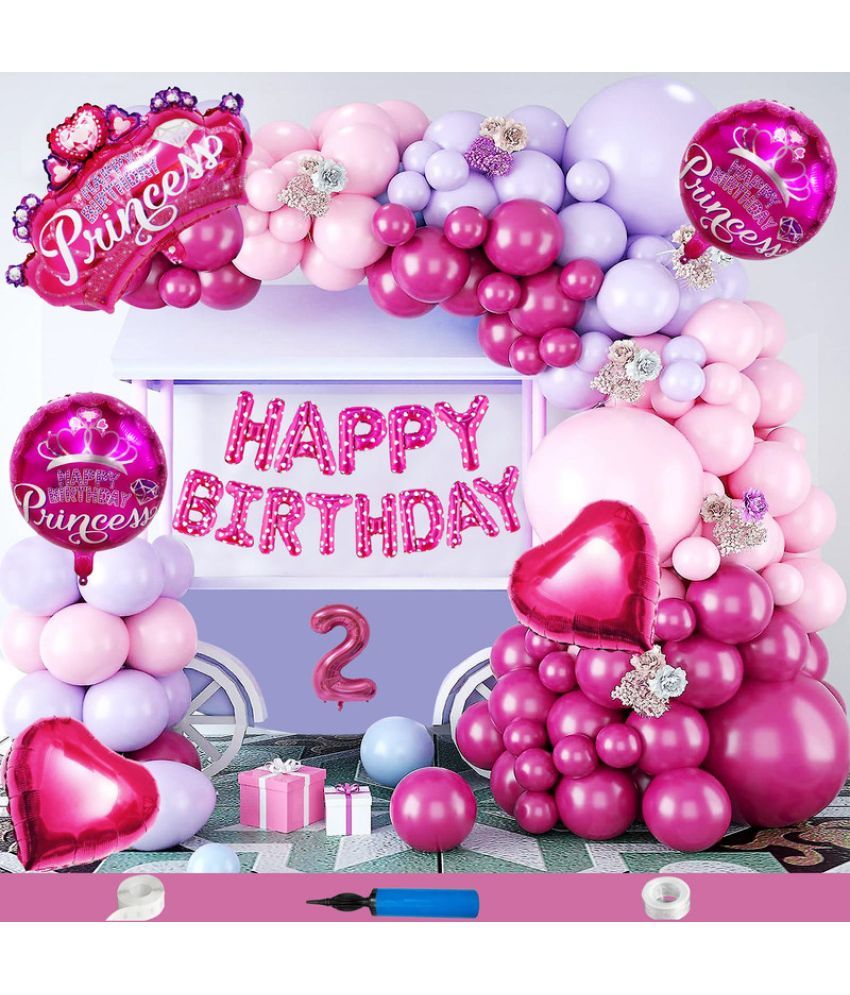     			CRAZYKART Princess Crown Theme Second 2nd Birthday Decoration Items For Girls Party Decoration Kit Balloon Combo Pack Of 85 Pcs Pink