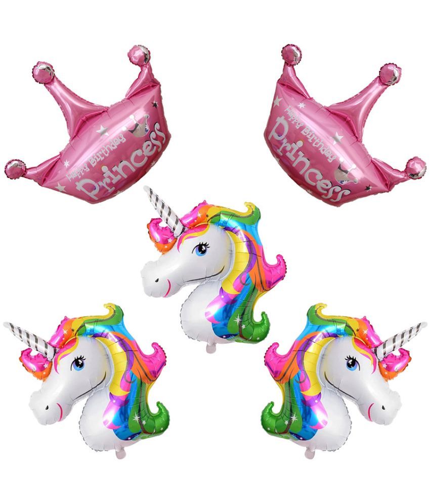     			CRAZYKART Princess Crown Unicorn Theme Foil Balloon Set For Girl Birthday Party Decoration Items Pack Of 5 Pcs Pink