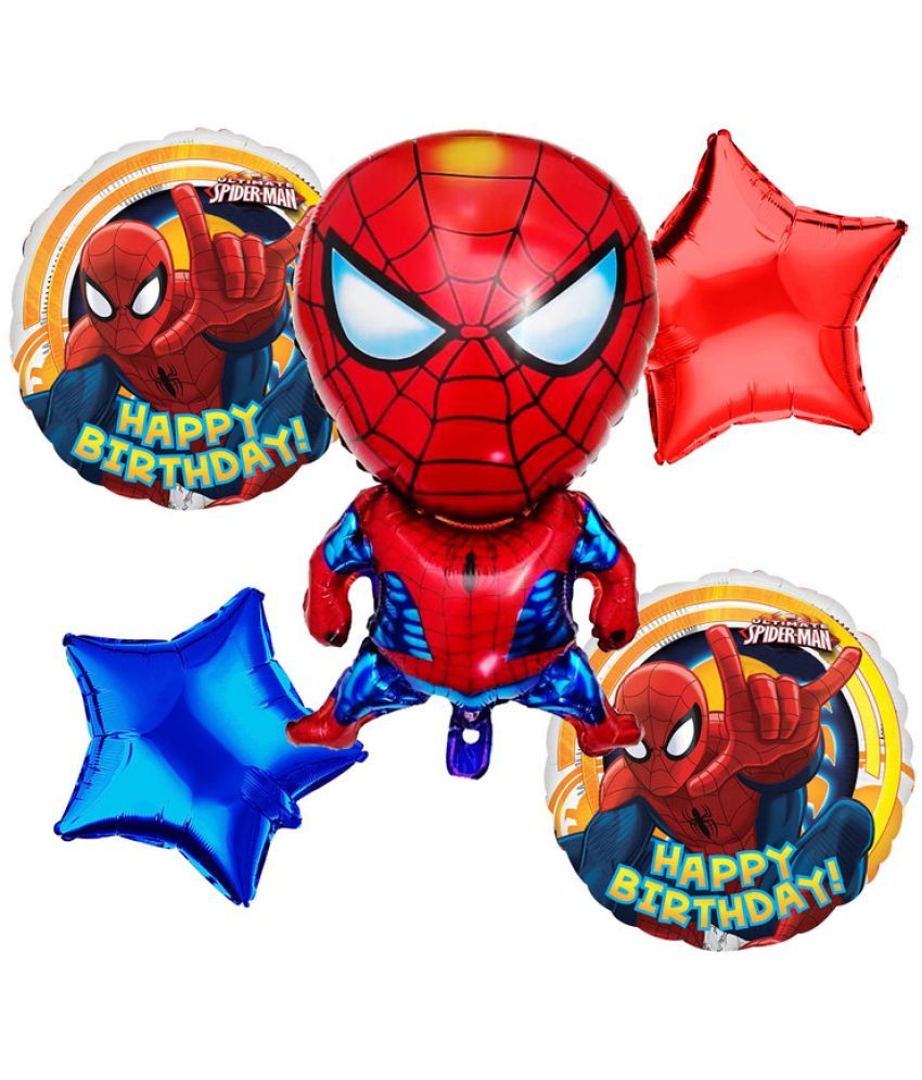     			CRAZYKART Spiderman Theme Foil Balloon Set For Boys Birthday Party Decoration Items Pack Of 5 Pcs Blue