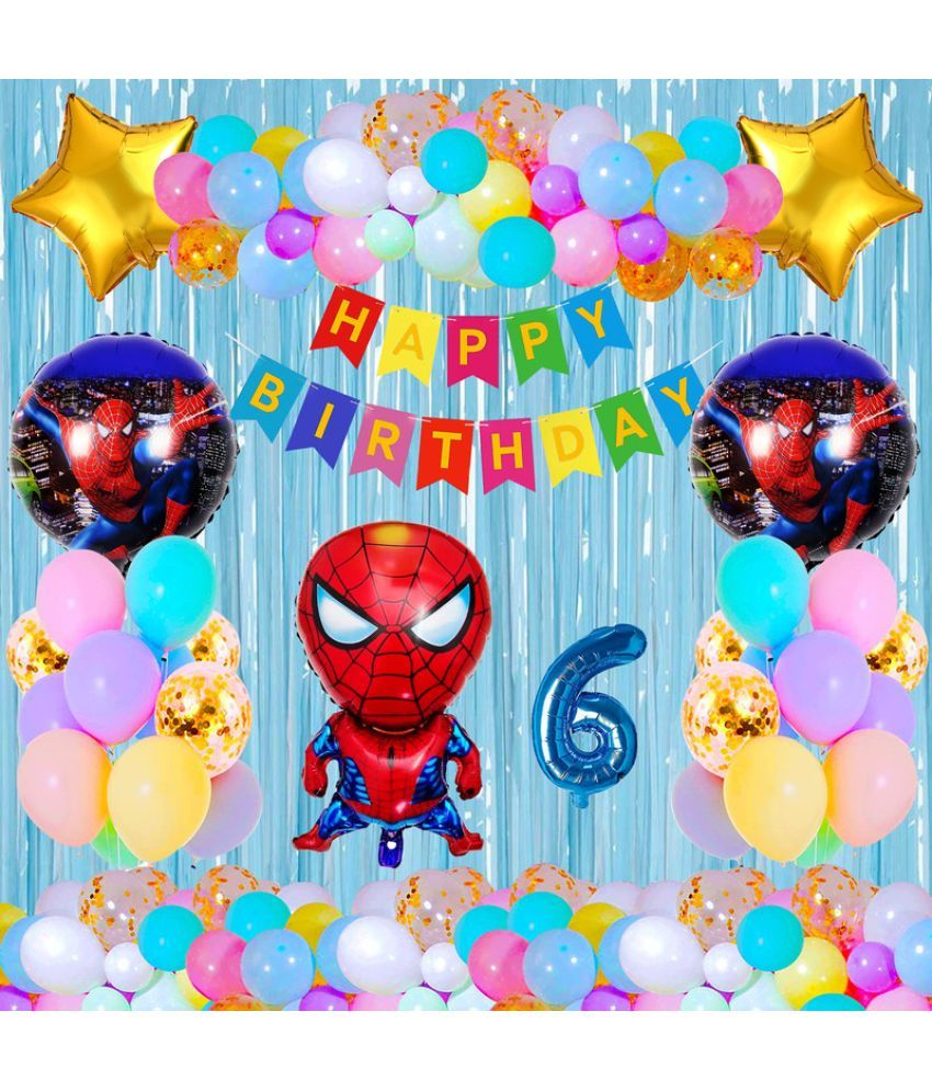     			CRAZYKART Spiderman Theme Sixth 6th Birthday Decoration Items For Boys Party Decoration Kit Balloon Combo Pack Of 39 Pcs Blue