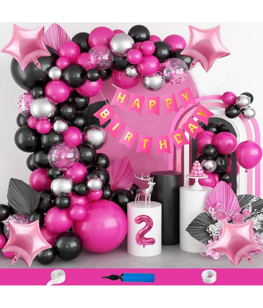     			CRAZYKART Star Theme Second 2nd Birthday Decoration Items For Girls Party Decoration Kit Balloon Combo Pack Of 89 Pcs Pink