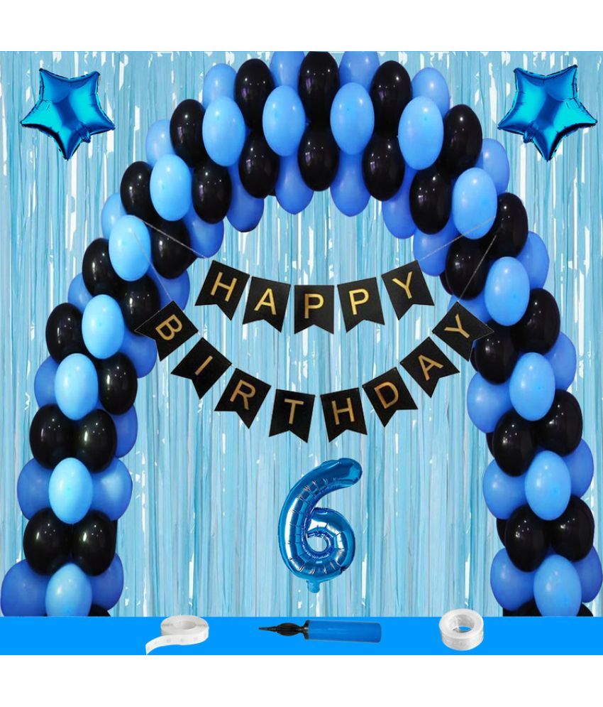     			CRAZYKART Star Theme Sixth 6th Birthday Decoration Items For Boys Party Decoration Kit Balloon Combo Pack Of 69 Pcs Blue