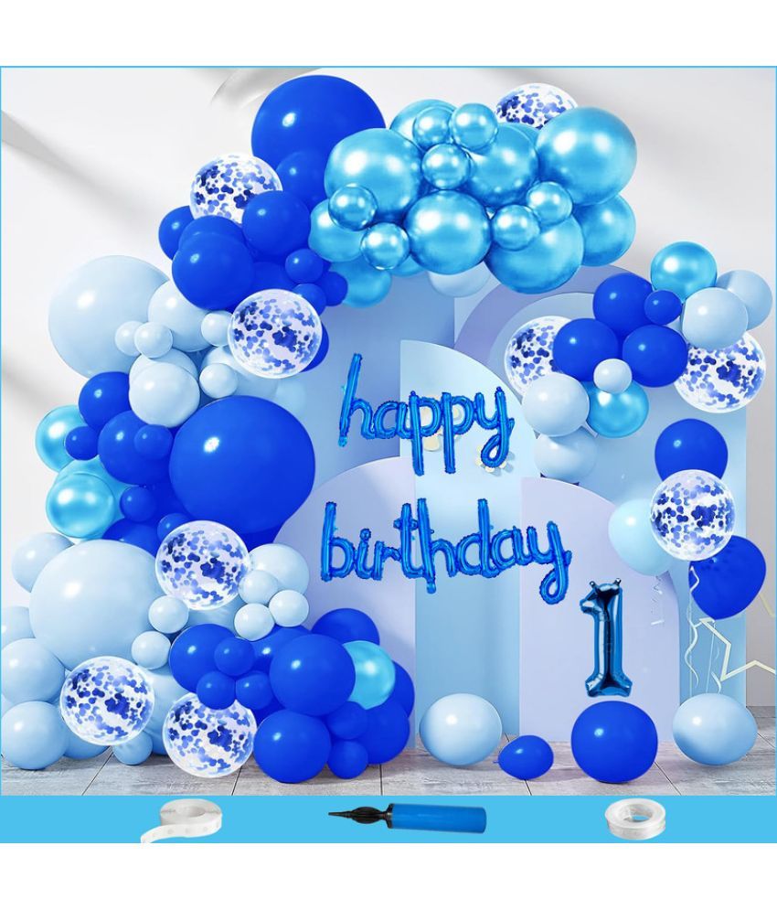     			CRAZYKART  Theme First 1st Birthday Decoration Items For Boys Party Decoration Kit Balloon Combo Pack Of 85 Pcs Blue