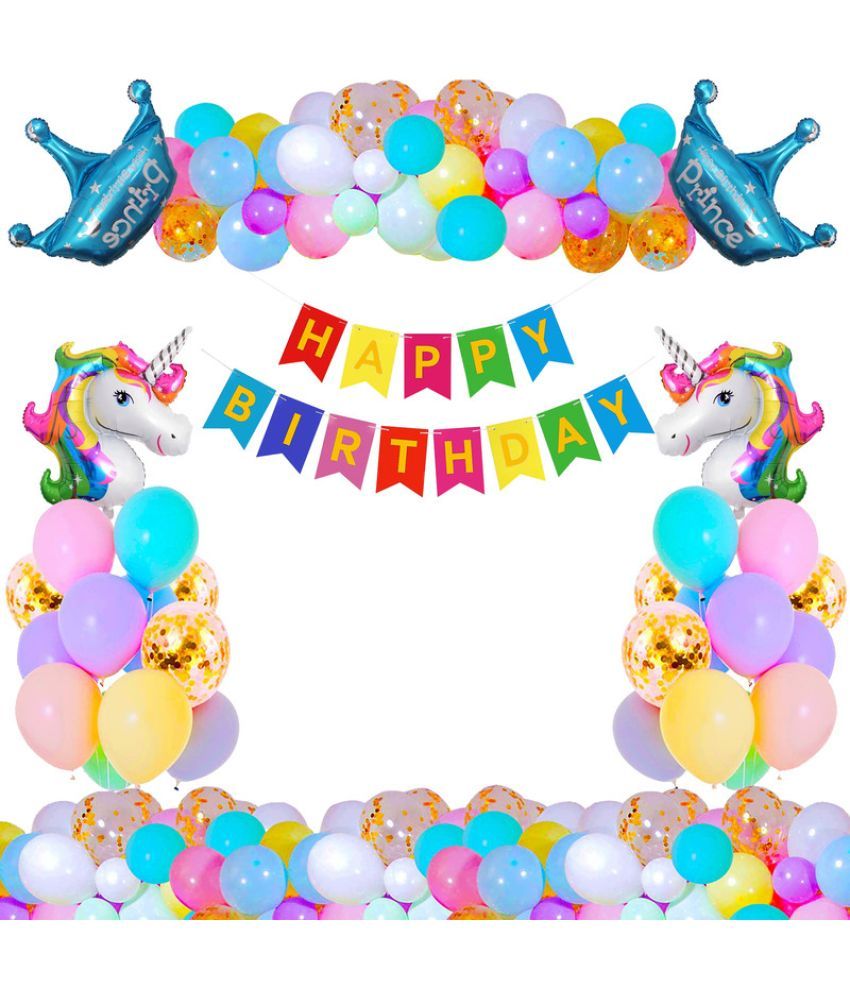     			CRAZYKART Unicorn Prince Crown Theme  Birthday Decoration Items For Boys Party Decoration Kit Balloon Combo Pack Of 35 Pcs Blue