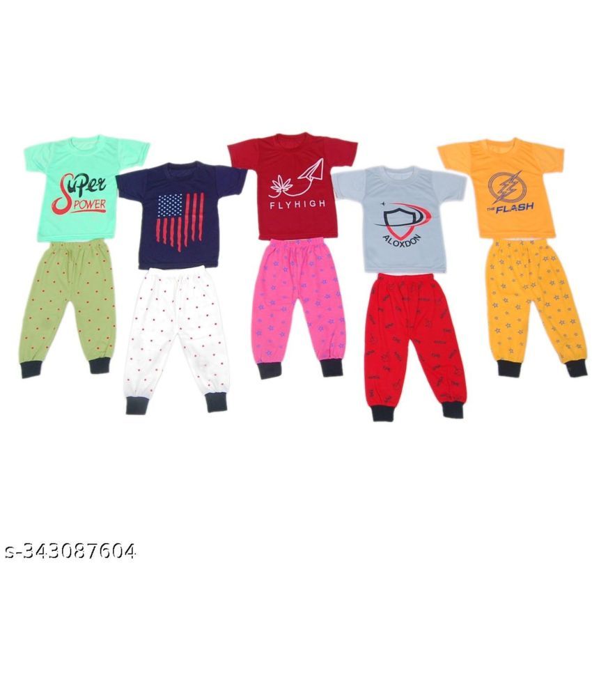     			DIAMOND EXPORTER Pack of 5 Baby Boys Cotton Blend T-Shirts & Pants Set ( Multicolor )