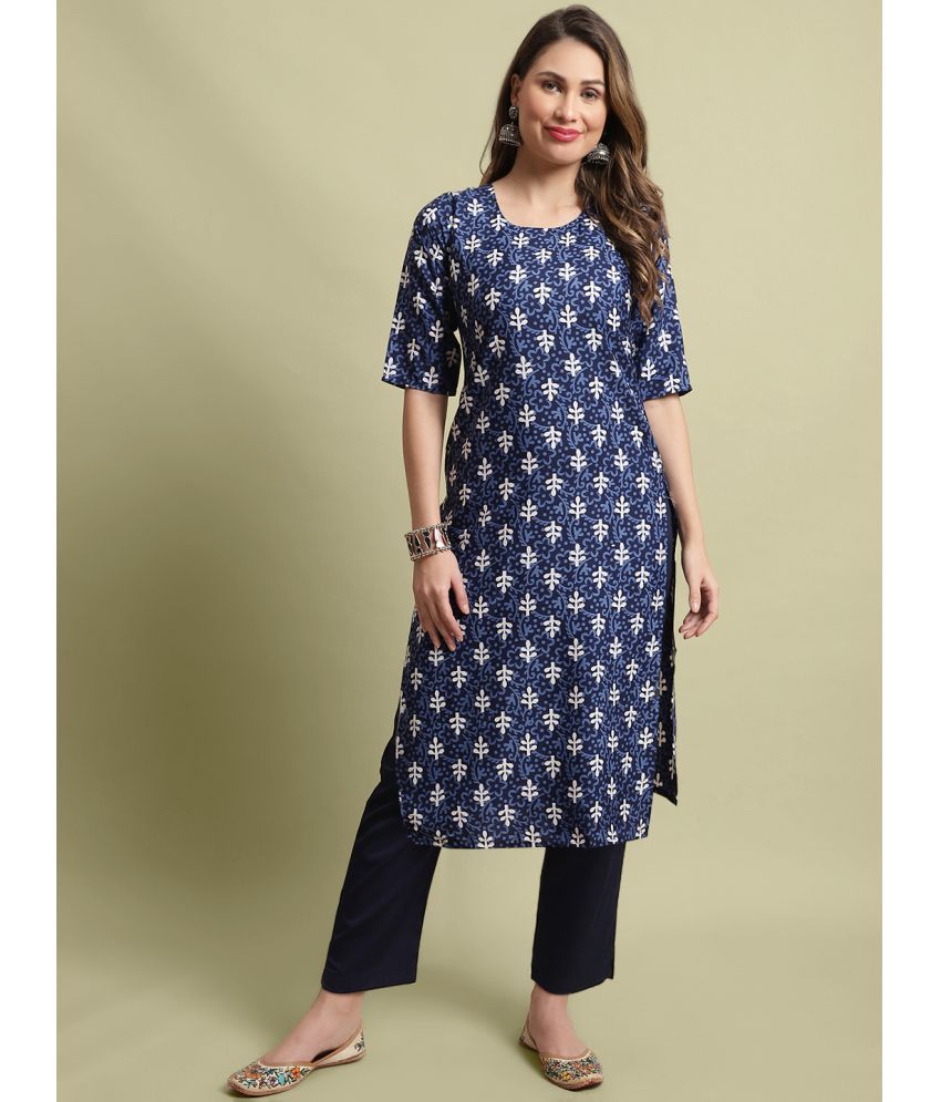     			Ethnicbasket Crepe Printed Kurti With Pants Women's Stitched Salwar Suit - Blue ( Pack of 1 )