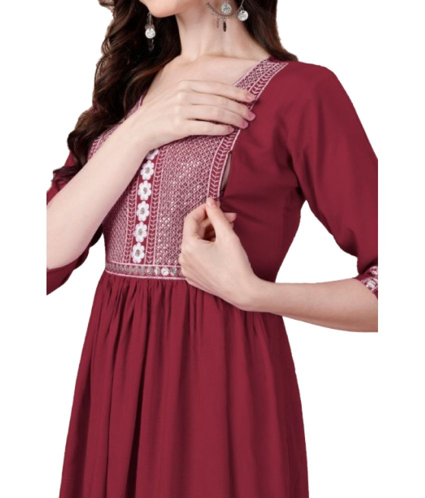     			Gowtram Maroon Rayon Maternity Tunics