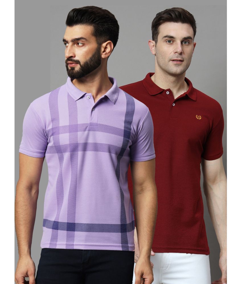     			Hushbucks Pack of 2 Cotton Blend Regular Fit Solid Half Sleeves Men's Polo T Shirt ( Purple )