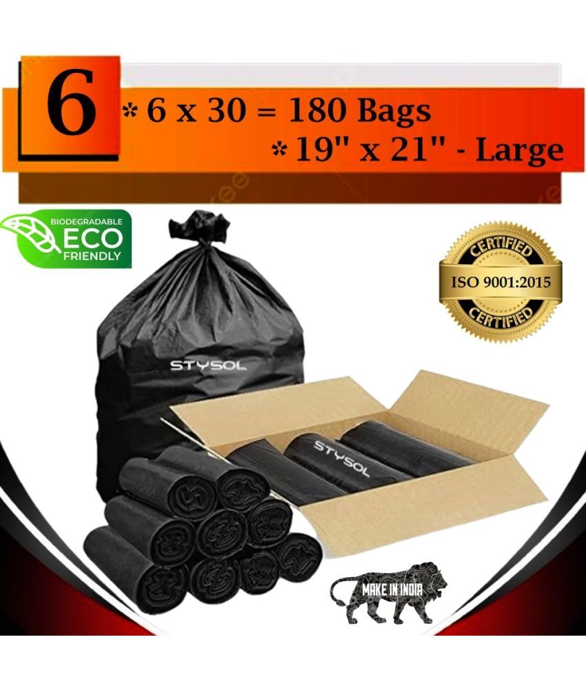     			Premium Biodegradable Garbage Bags 19 X 21 Inches (Medium Size) 180 Bags (6 Rolls) Dustbin Bag/Trash Bag - Black Color